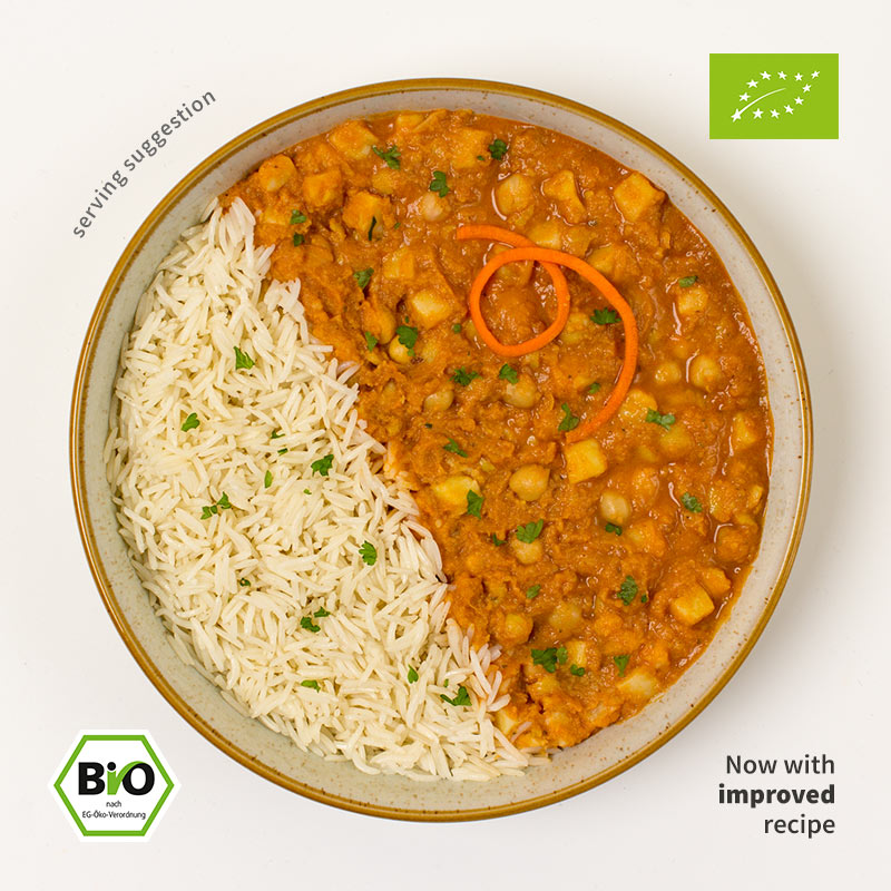 Organic Chickpea Curry with rice – vegan ready meal by Froyda